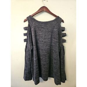ALWAYS INDIGO Gray Longsleeve Cold Shoulder Sweater Size 3X Cutout Sleeve